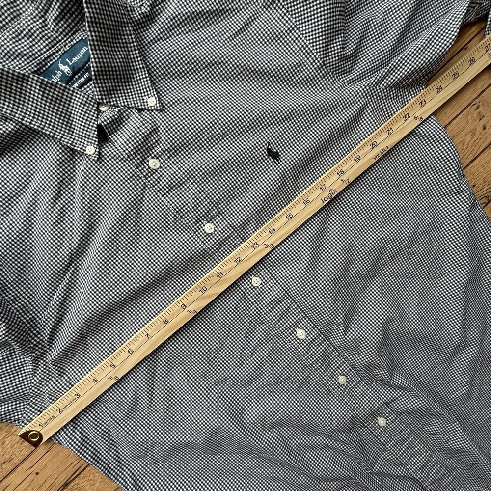 Mens Ralph Lauren Button Down Dress Shirt Black Gingham Horse Polo Logo Sz L - Picture 9 of 10